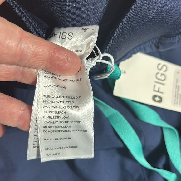 Figs women’s medium tall Zamora freex scrub pants navy w teal drawstring new - Picture 5 of 6